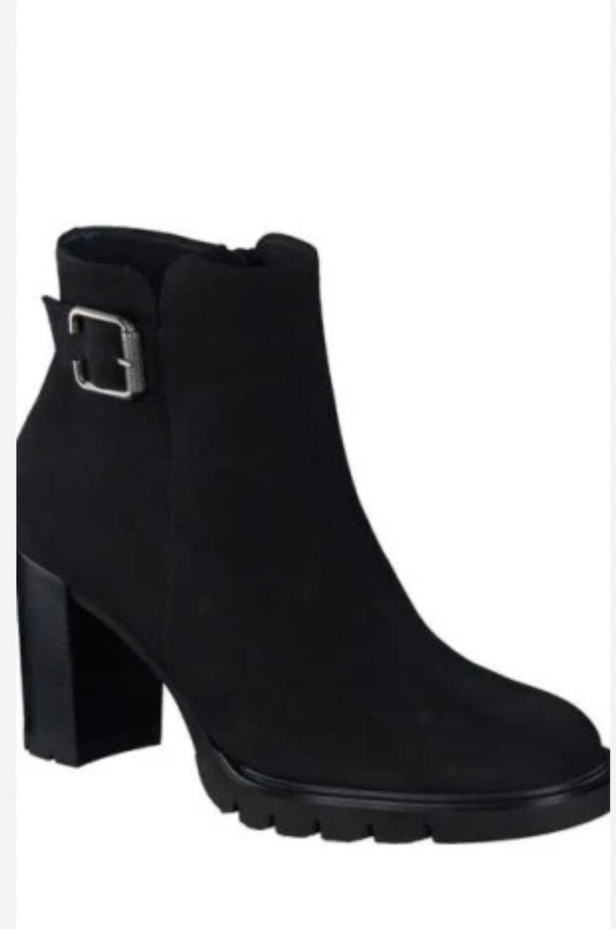 New Womens Paul Green Selma Black Nubuck Leather Heeled Ankle Boots Size 6.5